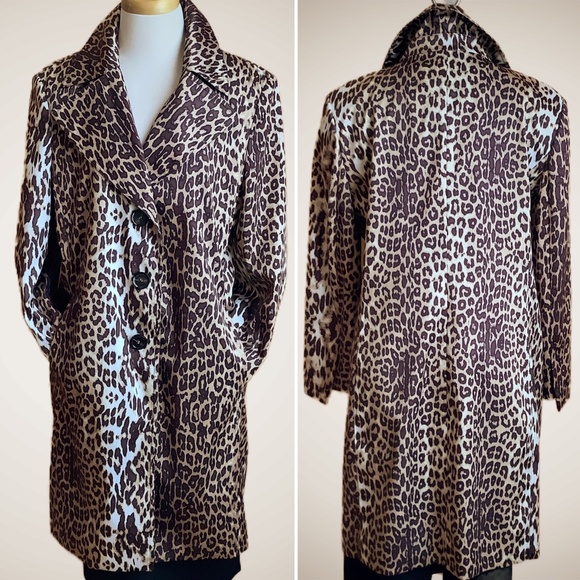TAHARI Leopard Print Satin Trench Coat - Picture 1 of 16